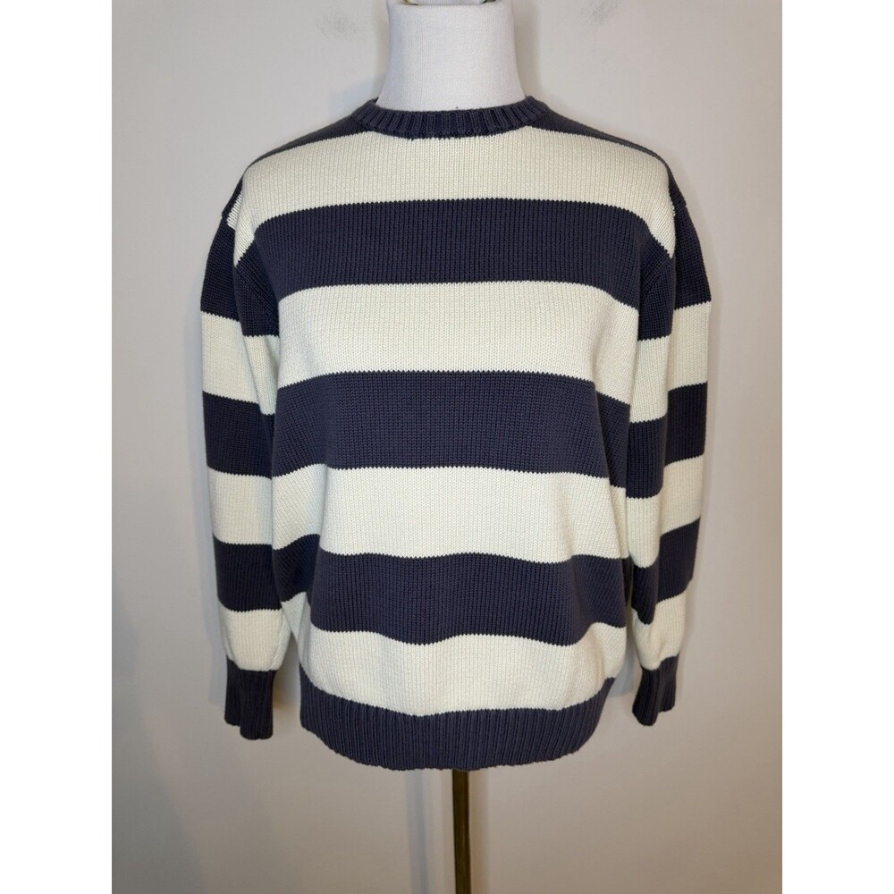 Brandy Melville Crew Neck Navy & Ivory, Cotton Stripe Sweater, One size - Picture 2 of 8